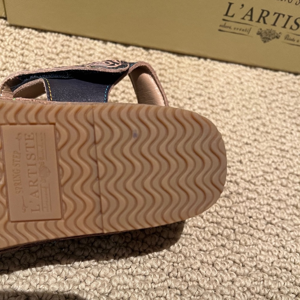 New L'Artiste by Spring Step Leather Wedge Sandals Cuteness Navy  Shoes NIB - Picture 10 of 12